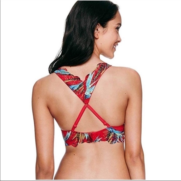 PINK VS Palm Print Date Plunge Push-Up Medium - Picture 2 of 14